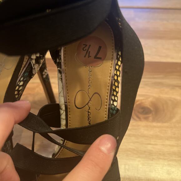 Jessica Simpson Jyra 2 Sandal Blk Snake Elastic High Stiletto Heel Pumps 7 1/2 - Picture 7 of 8